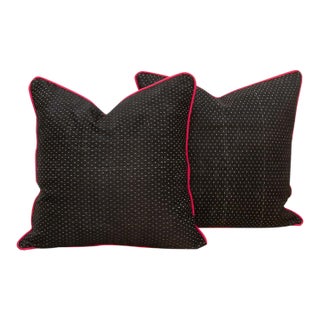 Pair of Black Dotted Gujarati Mashru Pillows For Sale