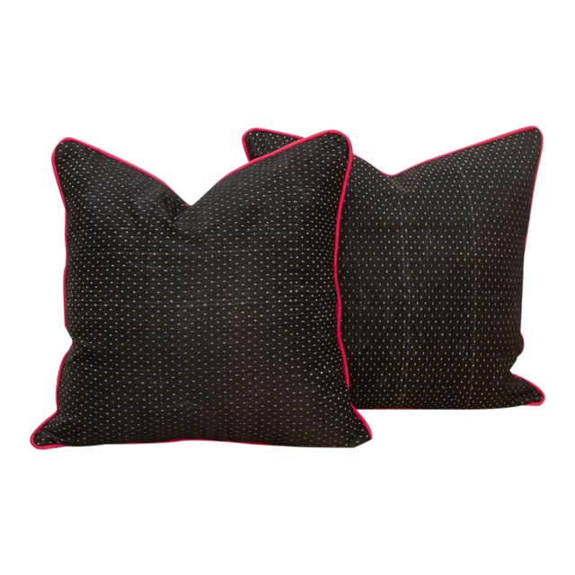Pair of Black Dotted Gujarati Mashru Pillows For Sale