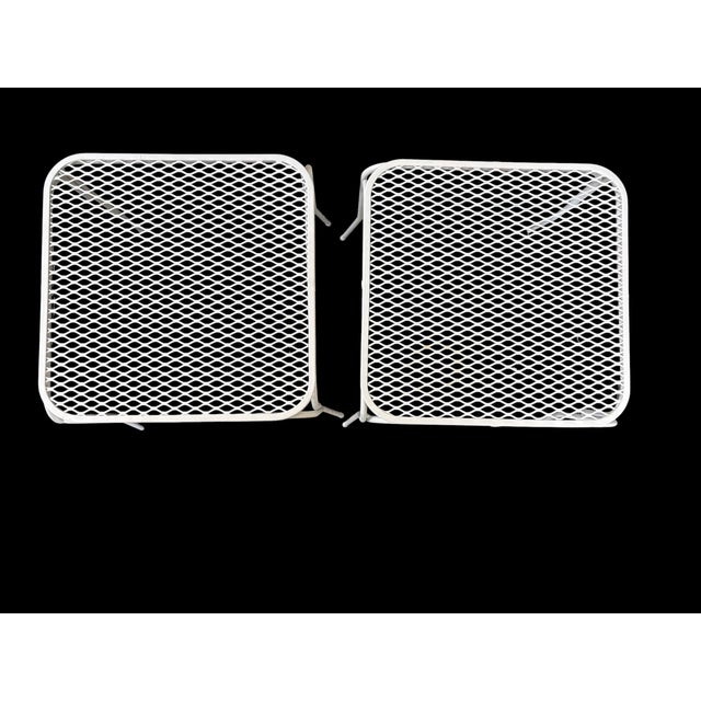Mid-Century Modern Vintage Mid-Century Modern Wrought Iron & Mesh Nesting Patio Side Tables - Set of 2 For Sale - Image 3 of 11