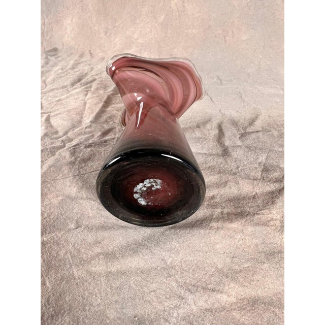 Glass Vintage 1960s Japanese Amethyst & White Swirled "Swung" Art Glass Vase For Sale - Image 7 of 9
