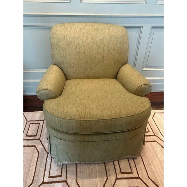 Traditional Pair of a Upholstered Skirted Schneller Sons Club Chairs For Sale - Image 3 of 6