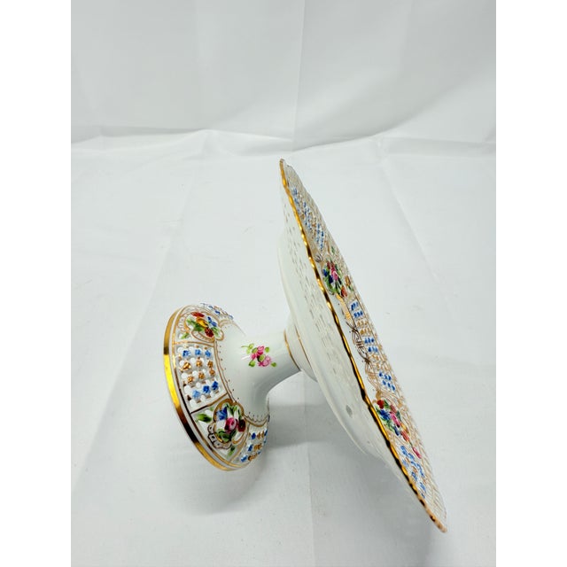 Early 20th Century Antique Dresden Floral Encrusted & Pierced Porcelain Compote For Sale - Image 5 of 8