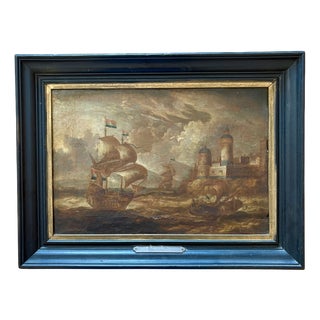 Peter Van Den Velde, Flemish Ship Off a Fort, 17th Century, Oil on Canvas For Sale