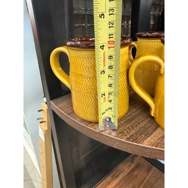 Vintage Baldelli Pottery Italy Mid Century Yellow Mugs Lot of 4 Signed For Sale - Image 4 of 4