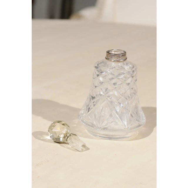 French 1920s Small French Crystal Toiletry Bottle with Silver Neck & Diamond Motifs For Sale - Image 3 of 12