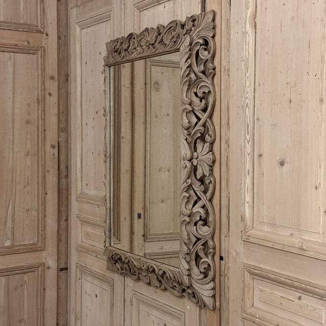 Antique French Louis XIV Baroque Stripped Hand-Carved Wood Mirror For Sale - Image 17 of 18