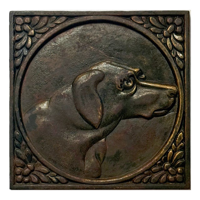 Vintage Iron Plaque of a Hunting Dog For Sale
