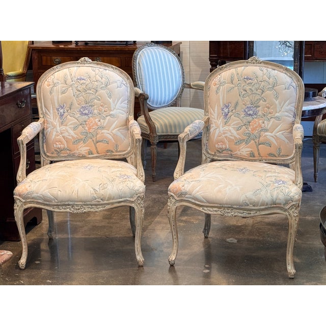 French 1950s Pair of Louis XV Style Fauteuils For Sale - Image 3 of 11
