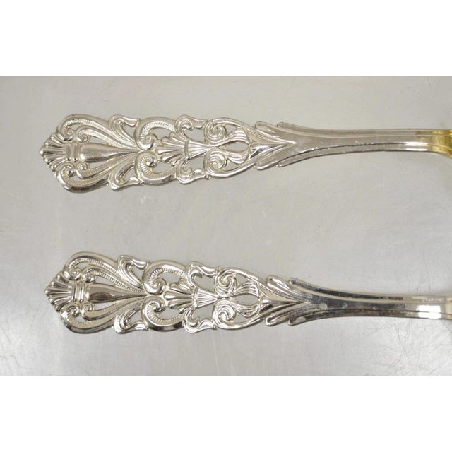 Vintage Italian Baroque Style Epns Silver & Gold Plated Serving Spoon & Fork Set For Sale - Image 4 of 10
