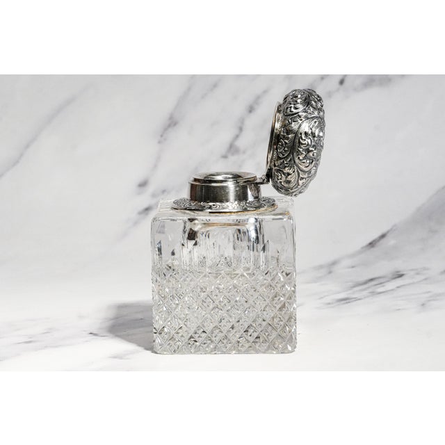 Exceptional Huge Antique Sterling Silver Black, Starr & Frost Cut Crystal Victorian Desk Paperweight Inkwell Luxury Home Decor For Sale - Image 15 of 18