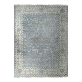 9x12 Harlow Traditional Floral Modern Gray Hand Knotted Wool Carpet Rug For Sale