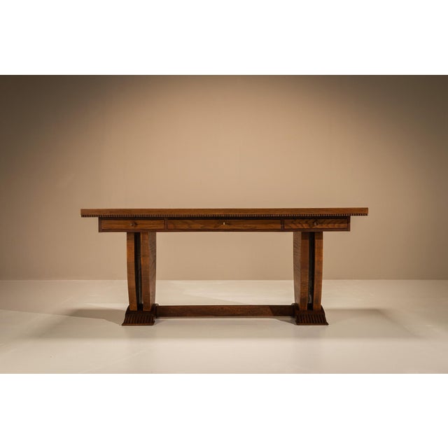 Desk in Ash Veneer and Dark Stained Details by Pier Luigi Colli, Italy, 1930s For Sale - Image 4 of 18