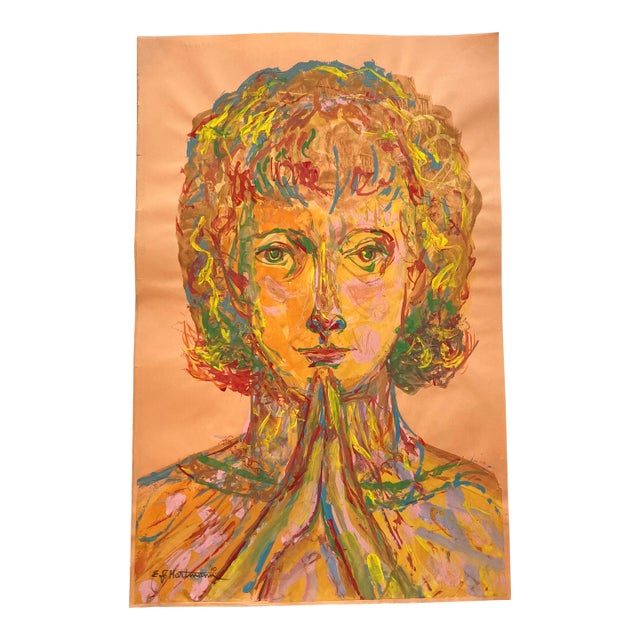 Contemporary Original E.J.Hartmann Abstract Portrait Painting Signed For Sale