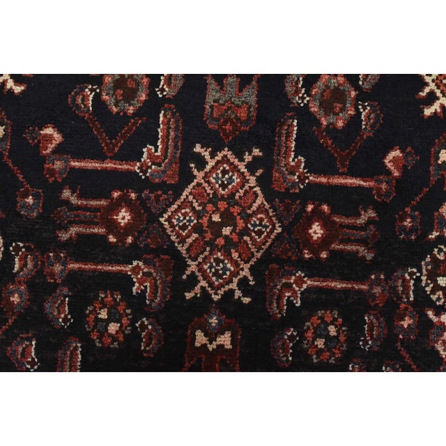Hamedan Runner 3’6” X 8’10” Blue Wool Semi-Antique Tribal Hand-Knotted Rug For Sale - Image 9 of 14