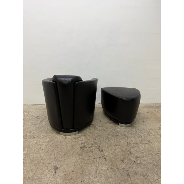 Animal Skin Enzo Luca Art Deco Revival Leather Lounge Chairs and Footrests, 1990s - A Pair For Sale - Image 7 of 18