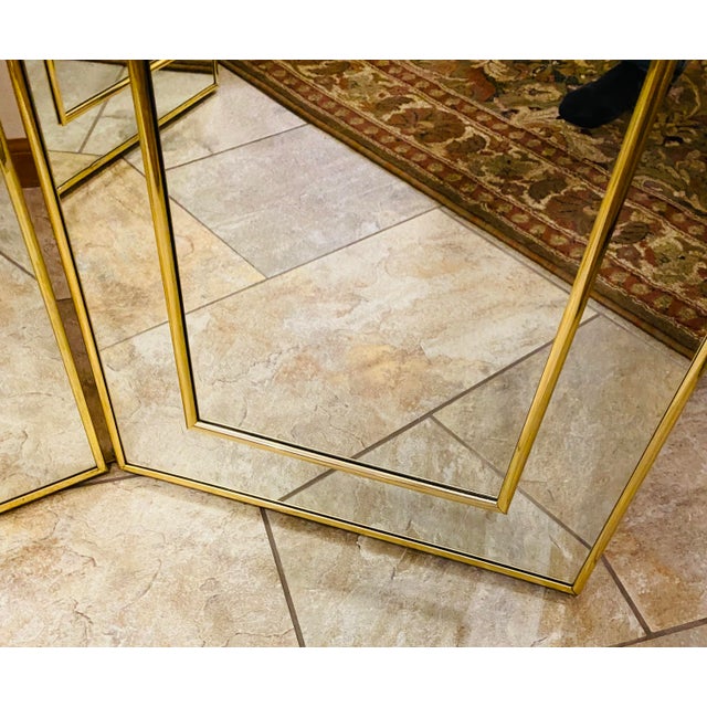 Glass Mid-Century Modern Tri-Panel Dual-Sided Full Length Mirror For Sale - Image 7 of 11