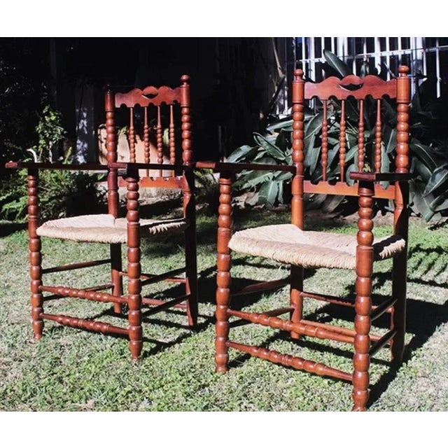Set of Vintage High Throne Armchairs with Turned Legs and Acetate Seat, 1970s, in Very Good conditions. Designed before 1890
