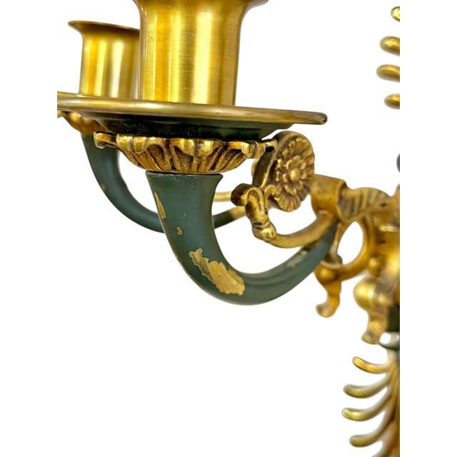 Antique Pair French Empire Gilt Bronze Candle Sconces Floral Scroll Arms For Sale - Image 9 of 17