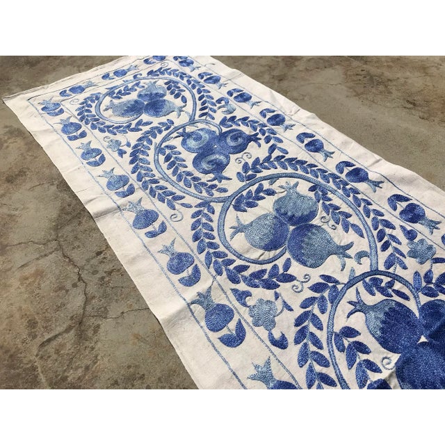 Textile Art Deco Suzani Handmade Blue Crochet Table Runner For Sale - Image 7 of 9