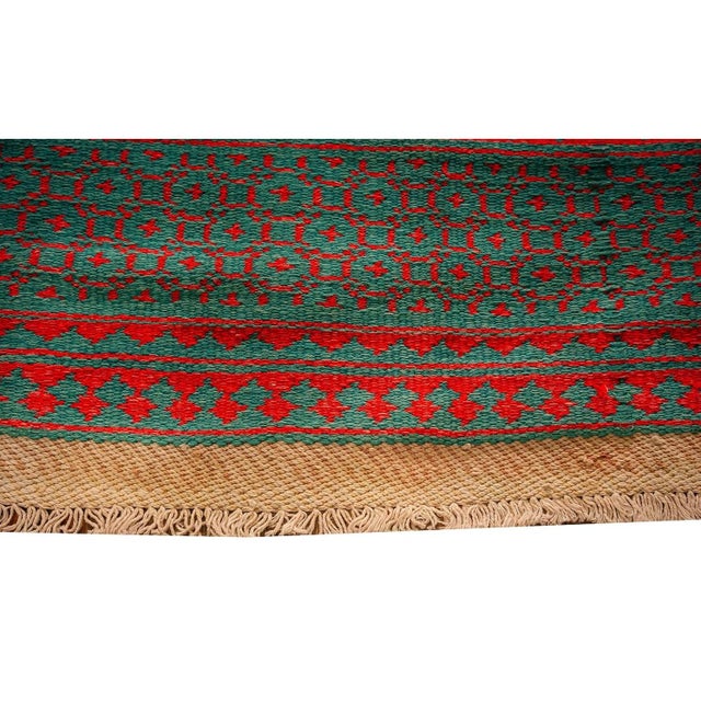 1950s Small Solid Green Modern Geometric Vintage Cotton Textile Ziloo Rug For Sale In New York - Image 6 of 6