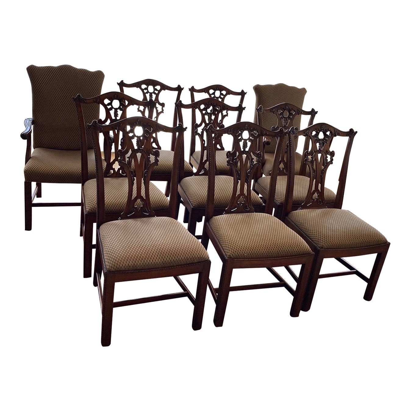 1950s Vintage Traditional Mahogany Henredon Dining Chairs Set of 10