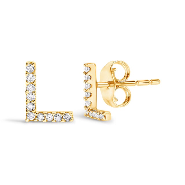 Expertly crafted to symbolize individuality and grace, this exquisite "L" initial stud earring is fashioned from radiant...