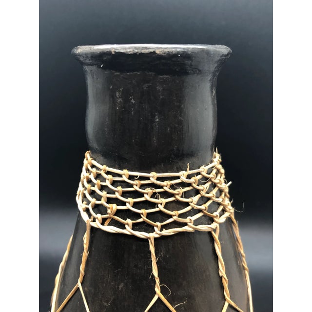 Vintage Mid Century Wooden Vase With Basketry Weave Overlay For Sale - Image 10 of 12