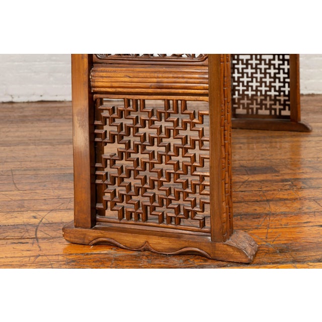 Qing Dynasty Altar Table with Bamboo Accents, Fretwork and Everted Flanges For Sale - Image 4 of 13