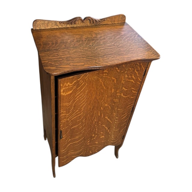 Wood Antique Tiger Oak Sheet Music Cabinet For Sale - Image 7 of 12