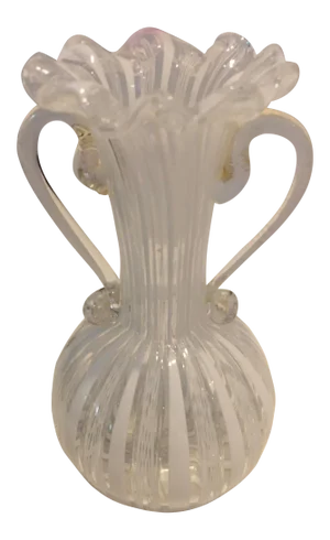 1960s Murano Glass Latticino Handled Vase