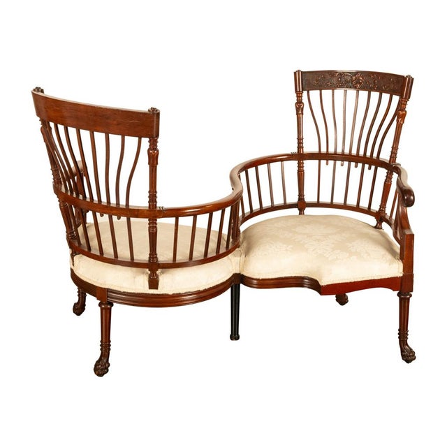 Antique American Carved Mahogany Conversation Sofa Chair Loveseat Tête-À-Tête, Circa For Sale - Image 14 of 17