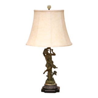 19th Century French Spelter Figural Lamp “Coup De Soleil” Signed Ferrand For Sale