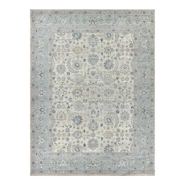 Exquisite Rugs Harper Hand-Knotted New Zealand Wool Ivory/Light Blue Rug-12'X15' For Sale