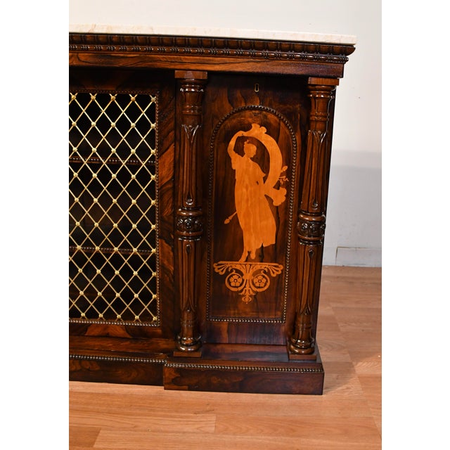 Wood 19th Century Antique English Regency Rosewood & Marble Top Credenza / Sideboard For Sale - Image 7 of 18