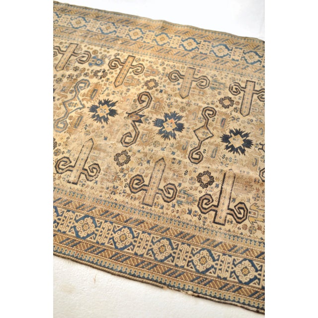 Antique Caucasian Prepidil with Ram Horns in Beige & Navy Rug 4 x 5 For Sale - Image 9 of 13