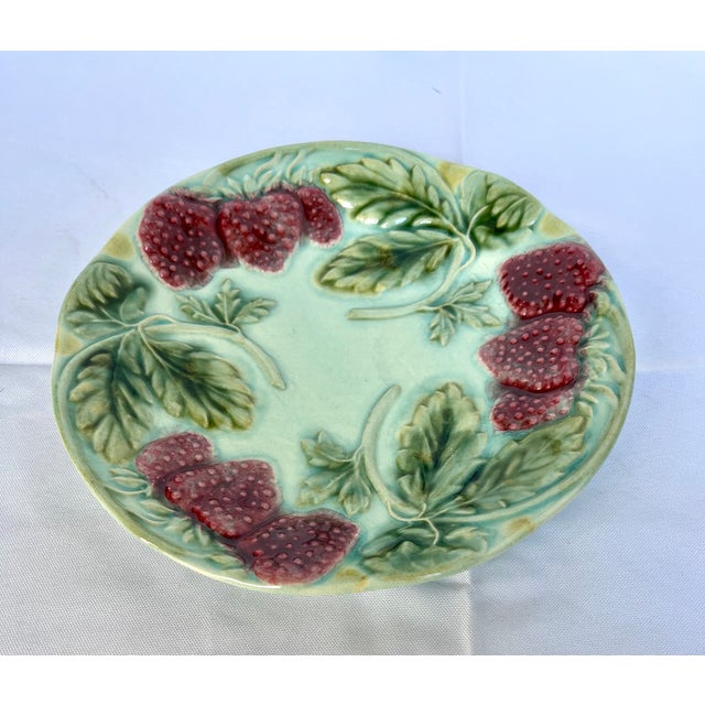 Antique French Majolica Decorative Strawberry Plate For Sale - Image 4 of 10