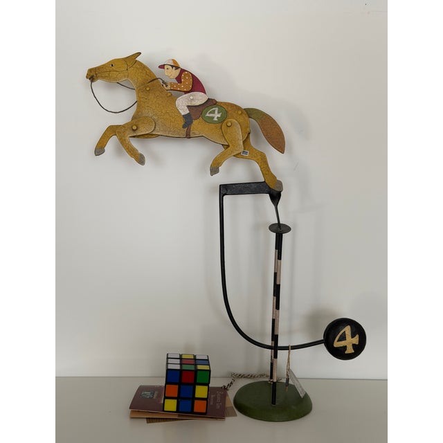 2000 - 2009 Vintage Rare 2006 a La Maison Horse Balance Toy, Hand Painted Jockey Folk Art Sculpture For Sale - Image 5 of 7