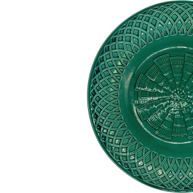 Minton Majolica Émail Ombrant Lattice Green Plate, English, Dated 1872, impressed marks to reverse, 'MINTON;' date cypher...