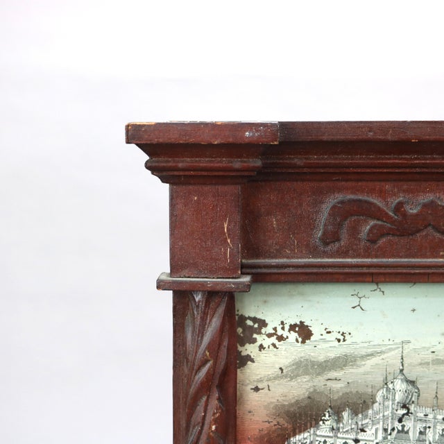 Antique Federal Mirror With Hand Painted Eglomise Panel With Palace Scene Circa 1850 For Sale - Image 4 of 10