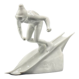 Vintage Slalom Skier Figure in Porcelain from Royal Dux, 1950s For Sale