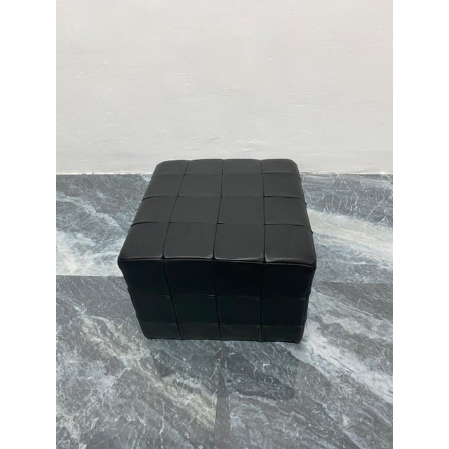 Black Patchwork Black Leather Puff or Ottoman, Denmark 1970s For Sale - Image 8 of 12