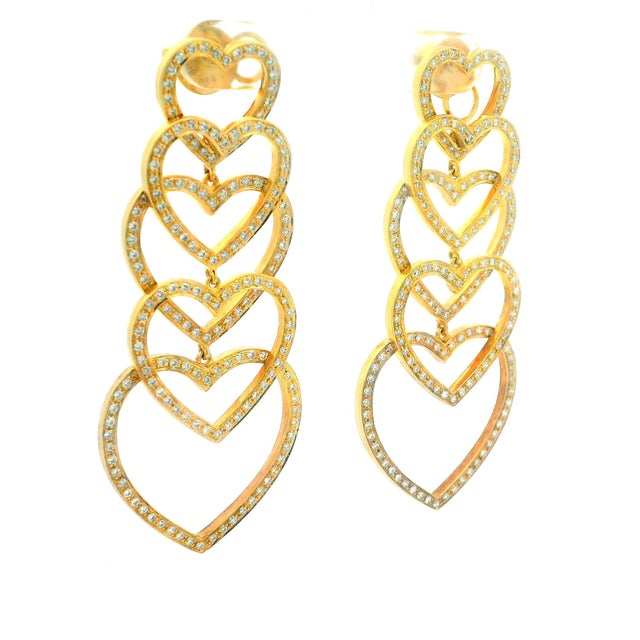 1990s Pair of 18k Gold Diamond Heart Cascade Chandelier Earrings, 3 Carats For Sale - Image 10 of 13