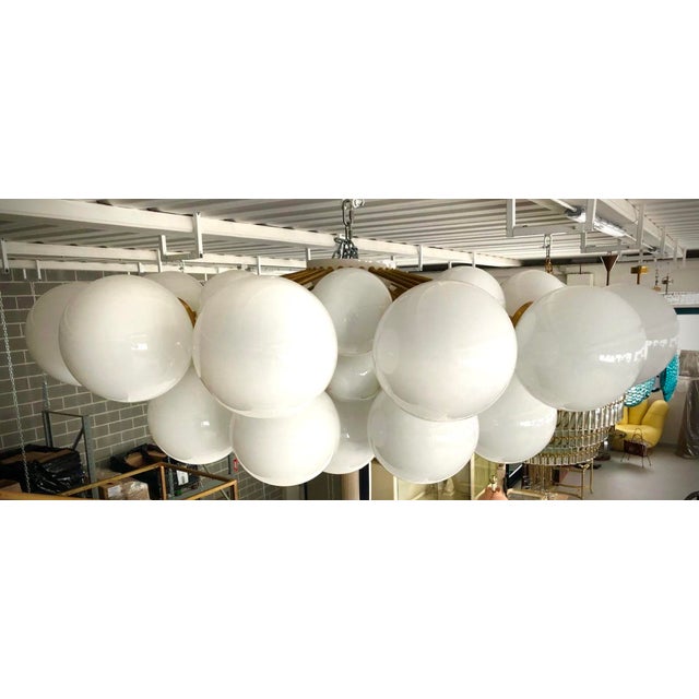 2000 - 2009 Mid-Century Modern Murano White Art Glass and Brass Chandelier, 2000 For Sale - Image 5 of 9