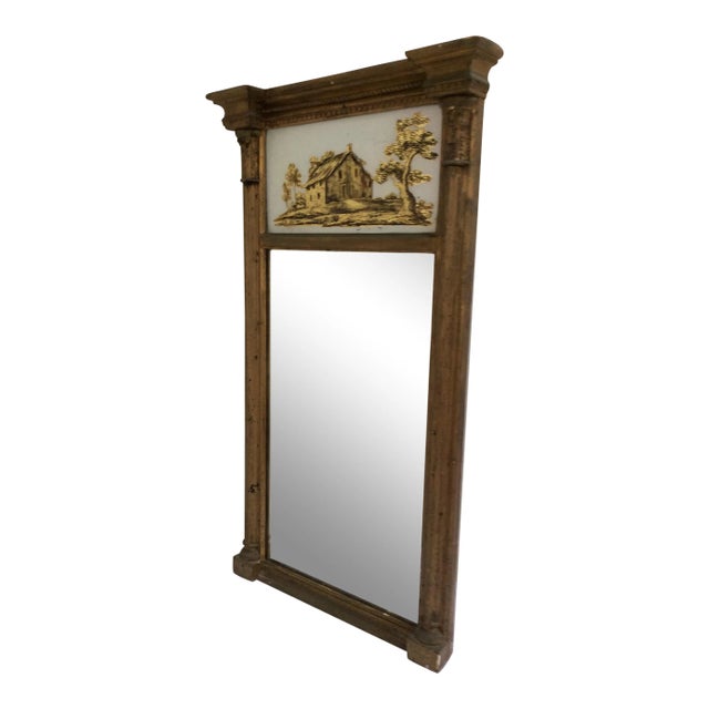 Federal Giltwood Mirror With Reverse Painted Panel For Sale