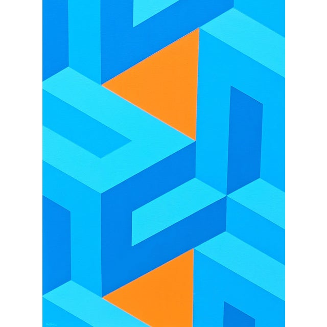Textile Austin Magruder Contemporary Orange & Blue Colorful Tessellated Geometric Abstract Painting, 2024 For Sale - Image 7 of 10