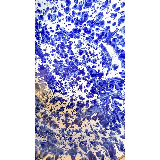 American Large Late 20th Century Blue and White Splatterware Enamel Mixing Serving Bowl For Sale - Image 3 of 12