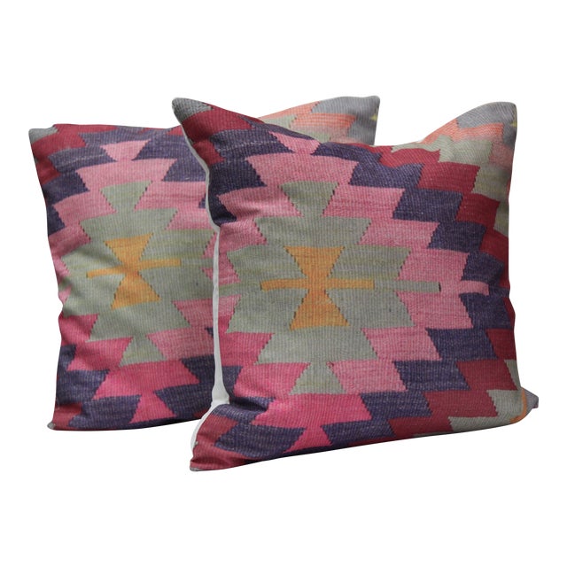 Diamond Pattern Kilim Inspired Print Pillows A Pair Chairish