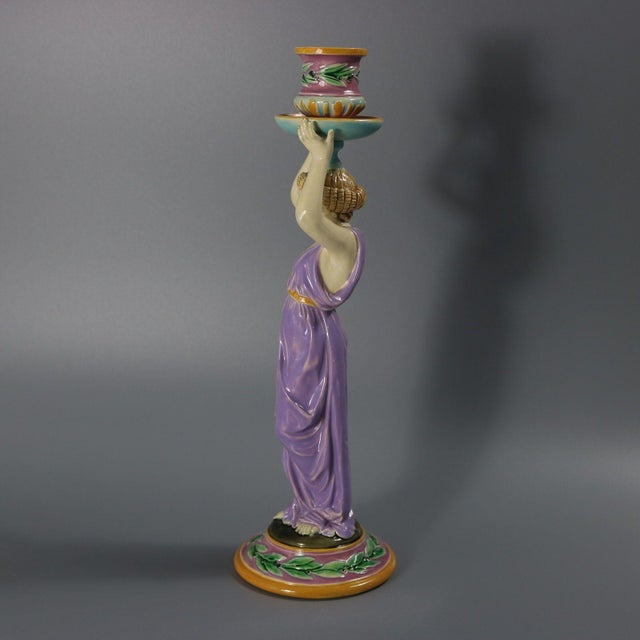 Victorian George Jones Majolica Egyptian Figural Candlestick For Sale - Image 3 of 13