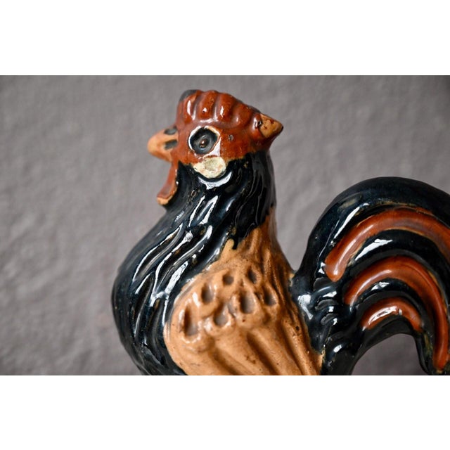 Rustic Rooster in Polychrome Glazed Terracotta, 1930s For Sale - Image 6 of 11