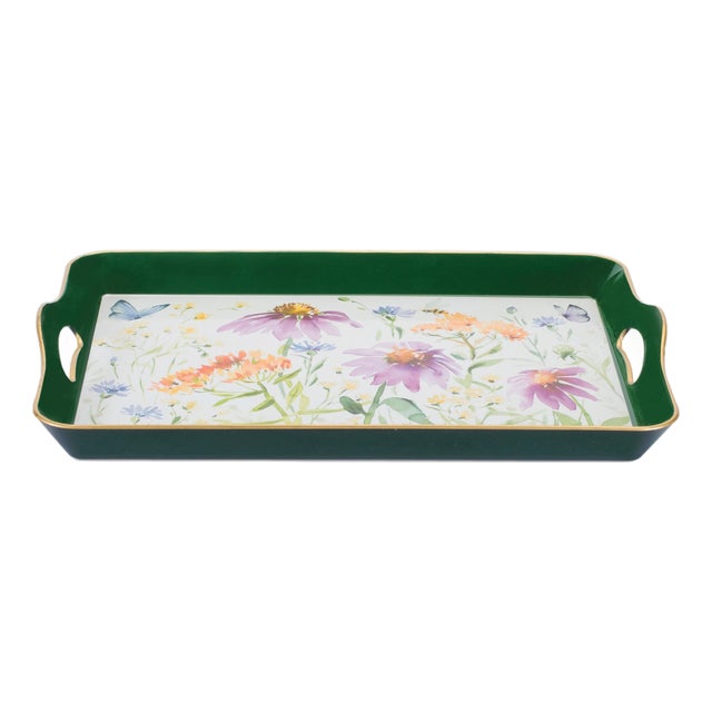 Wildflower Insect Print Tray with Handles 17"L For Sale